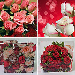 Подарунковий паперовий пакет КВАДРАТ 22*22*10 см Троянди червоні