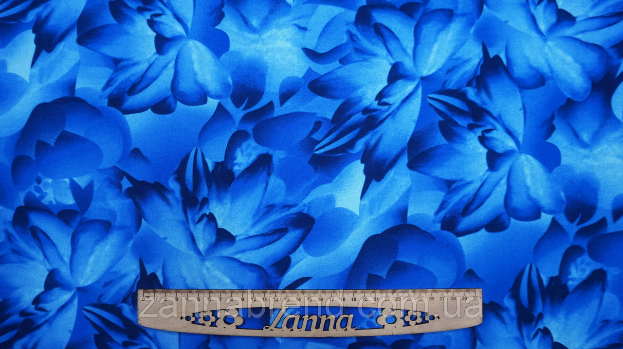 Тканина американський жатий креп колір синьо-блакитний "Танець пелюсток", фото 1