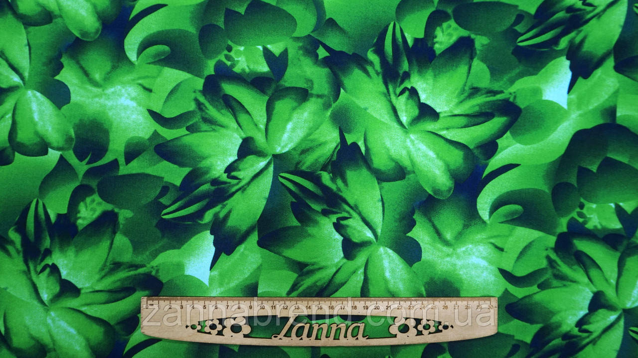 Тканина американський жатий креп колір зелений "Танець пелюсток", фото 1