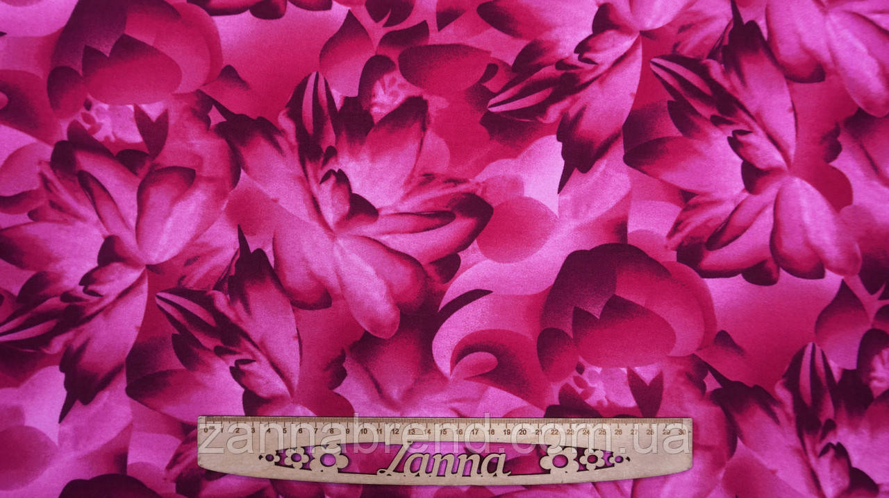 Тканина американський жатий креп колір малиновий "Танець пелюсток", фото 1