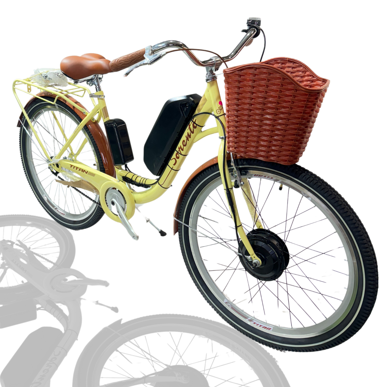 Велосипед з Е-комплектом 26" Cross Sorento кремовий 36В 350Вт 10 Ah/ Мотор MXSUS/ з кошиком та багажником