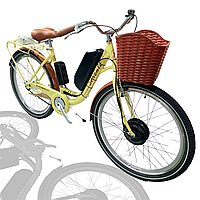 Велосипед з Е-комплектом 26" Cross Sorento кремовий 36В 350Вт 10 Ah/ Мотор MXSUS/ з кошиком та багажником