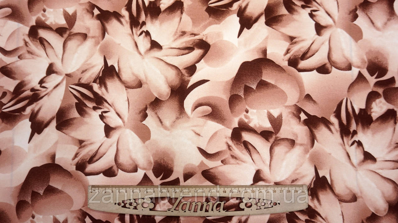 Тканина американський жатий креп колір пудрово-коричневий "Танець пелюсток", фото 1