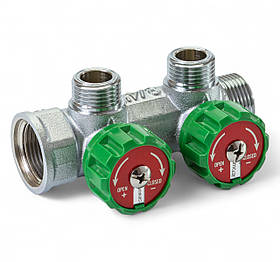 392012 Розподільча гребінка з регулюючими вентилями 2 контури 3/4''x1/2", латунь, Tervix Pro Line WD