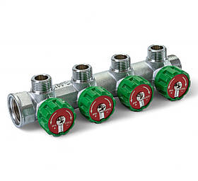 394012 Розподільча гребінка з регулюючими вентилями 4 контури 3/4''x1/2", латунь, Tervix Pro Line WD