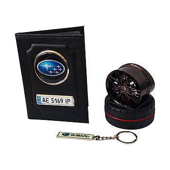 Комплект з логотипом Subaru, обкладинка, брелок, ароматизатор диск на панель