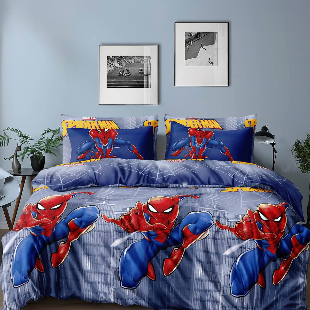 Наволочка на блискавці 70х70 (Бязь) | Від виробника "Королева Ночі" | Людина-павук на синьому, фото 1