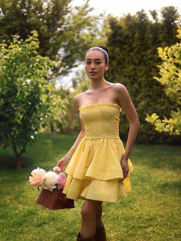 Літня міні сукня з пишною спідницею із льону Sms9183