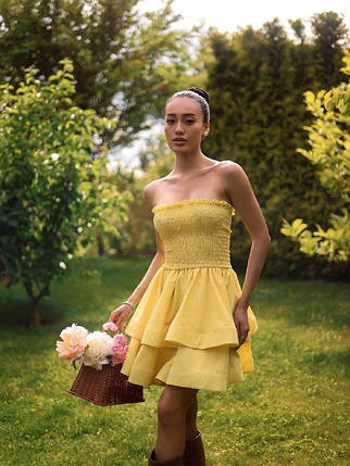 Літня міні сукня з пишною спідницею із льону Sms9183, фото 1