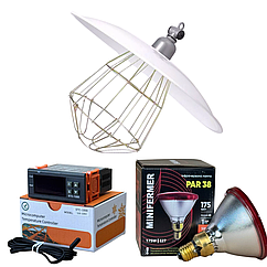 Комплект для обігріву птахів: інфрачервона лампа, плафон, терморегулятор