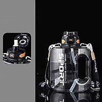 Пляшка для води з ремінцем трубочкою спортивна 1 л 1 л Чорний