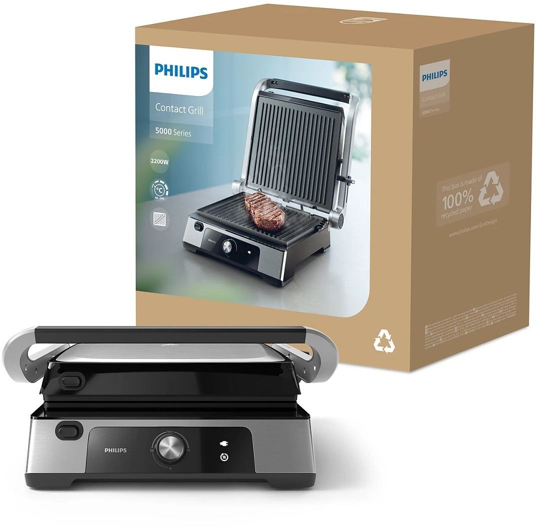 Гриль Philips HD6301/90, потужність 2200 Вт, антипригарні пластини, відкриття на 180°, фото 1