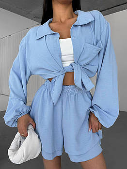 Костюм жіночий стильний літній з жатки сорочка і шорти (Норма)