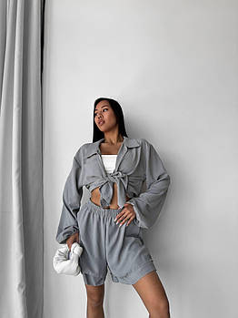 Костюм жіночий стильний літній з жатки сорочка і шорти (Норма)