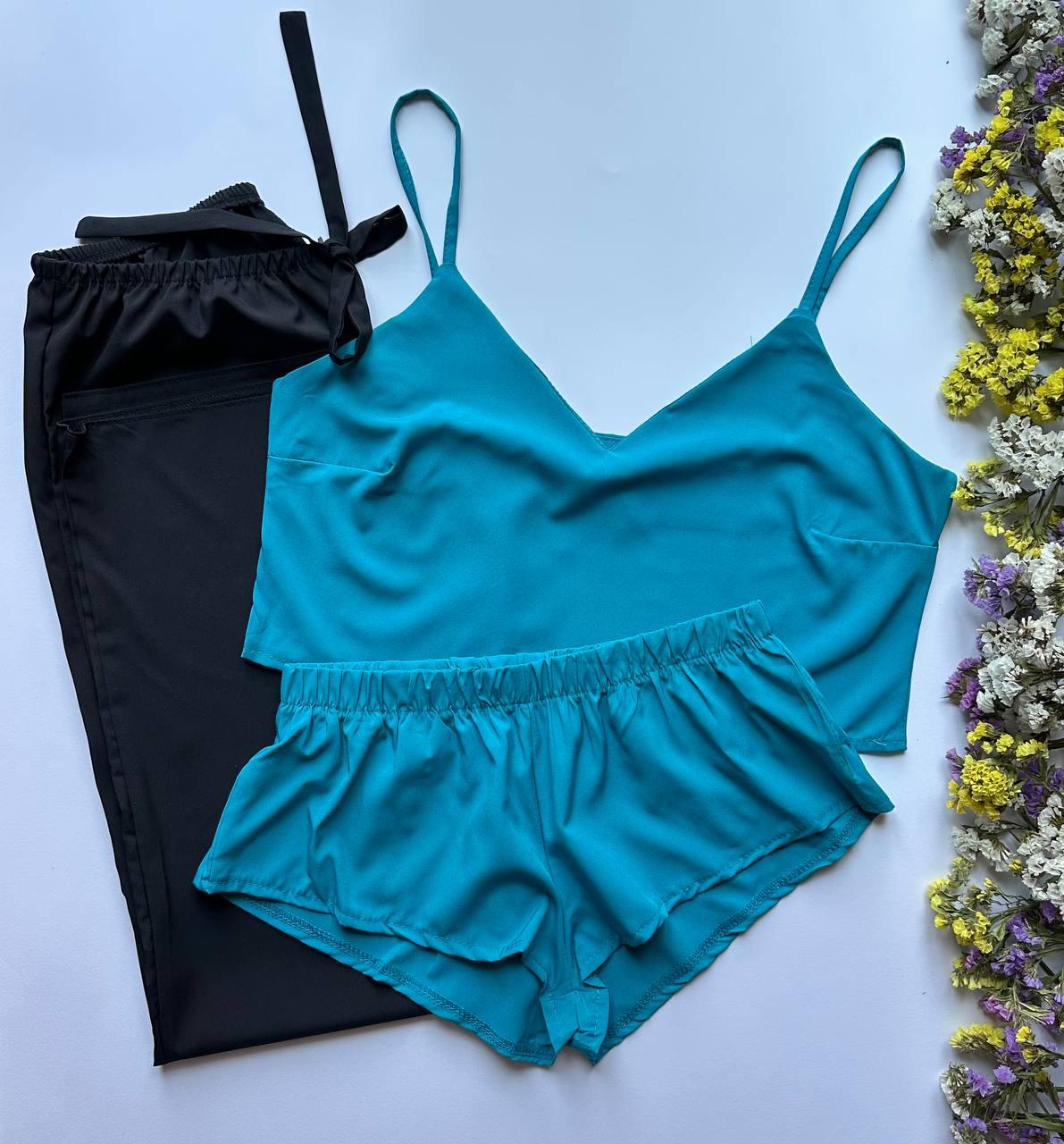 Пижамный комплект, топ-шорты-штаны.