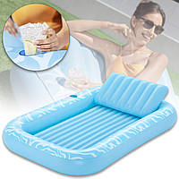 Надувний матрац 214х155 см з підсклянником та знімною подушкою Bestway 43838 Блакитний