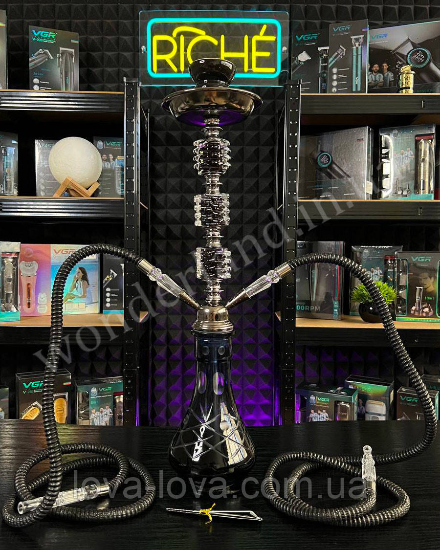 Стильный высокий кальян высотой 55 см на 2 трубки на 2 персоны Синего цвета, фото 1