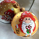 Новорічна ялинкова куля зі скла 80 мм, подарунок "Гном і сніговик", фото 2