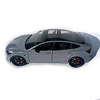 Машинка металева Tesla Model 3 Электромобиль Тесла Модель 3 сіра 1:24 зарядна станція звук світло відч двері 18,5*6*8,5 см (EL, фото 3