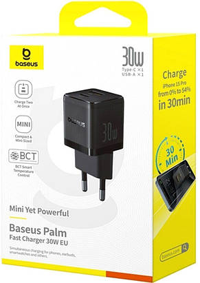 МЗП Baseus Palm Fast Charger C+U 30W EU Black, фото 2