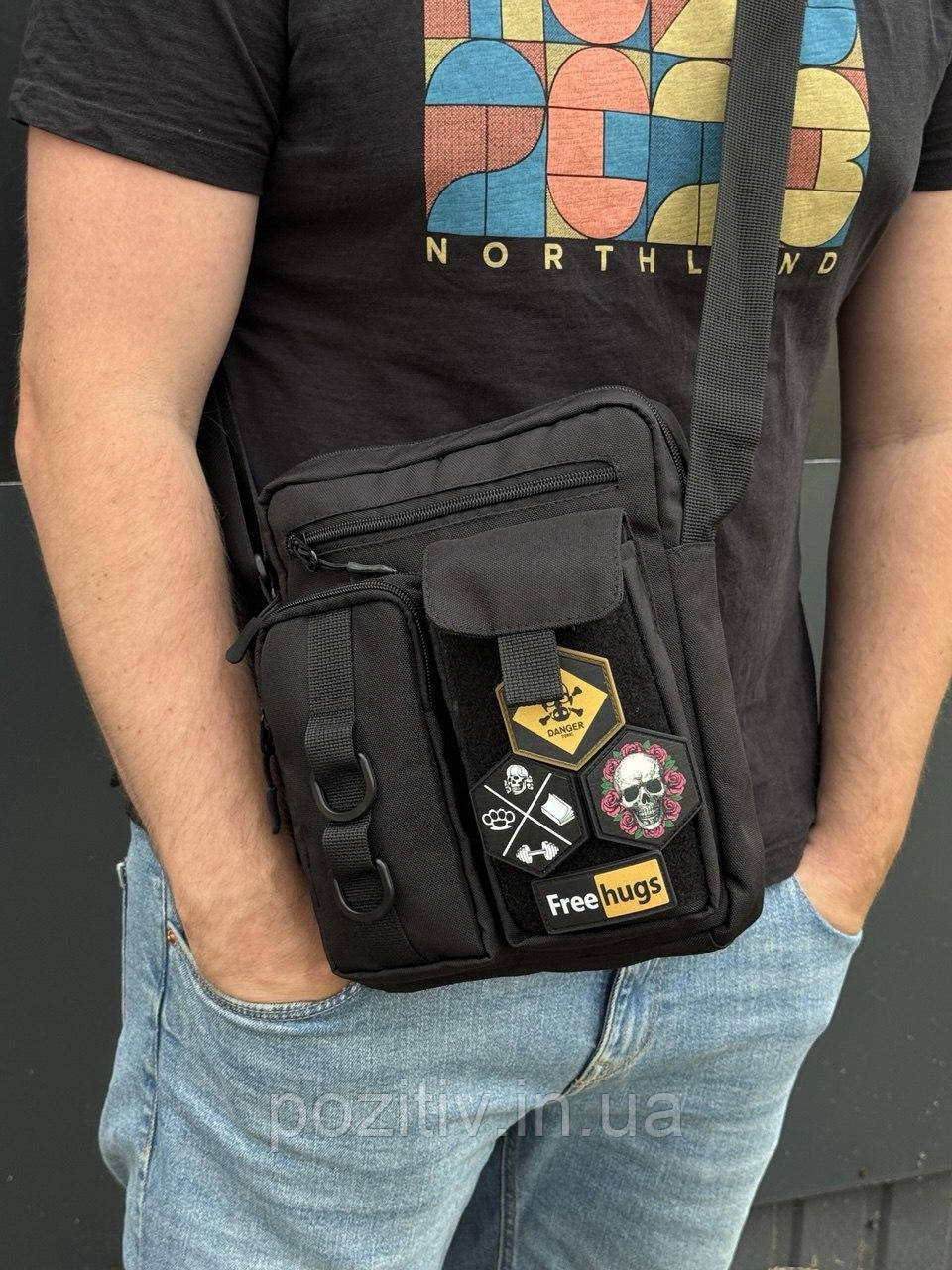 Сумка через плече тактична чоловіча Patriot чорна, фото 1