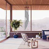 Декоративний дерев'яний підвісний дзвіночок підвіска на двері ловець вітру з металевими трубками (12 труб)