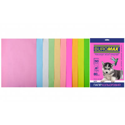 Папір Buromax А4, 80g, PASTEL+NEON, 10colors, 50sh (BM.2721750-99), фото 1