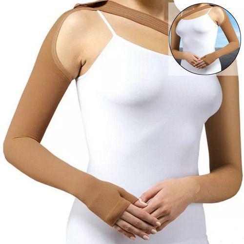 Рукав компресійний на руку Алком 5302. 2 клас. 1р. Подовжений. Унісекс. З наплічником. Лікувальний рукав. Бежевий., фото 1