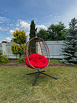 Підвісне садове крісло гойдалка (кокон / гніздо) SAN VITO з м'якою червоною подушкою, Коричневий, фото 2