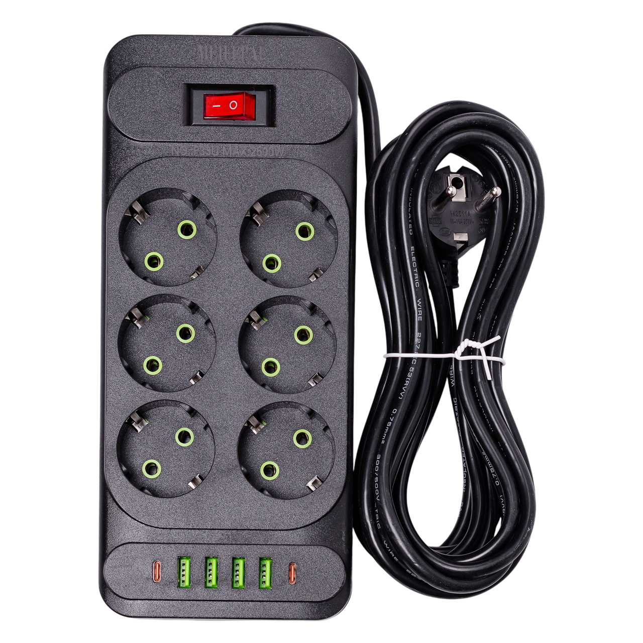 Мережевий фільтр F33U подовжувач 5 м на 6 розеток 4 USB 2 Type-C