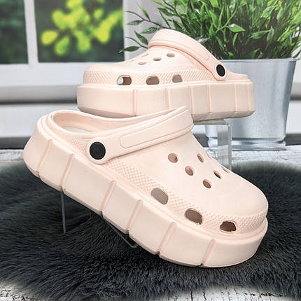 Крокси жіночі Progress пудрові зі світлою устілкою на платформі 4369, фото 1