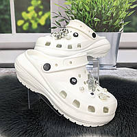 Крокси жіночі Progress білі з джибітсами на платформі 4868-5