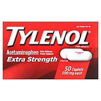 Tylenol, Extra Strength, ацетамінофен, знеболювальний засіб для зниження температури для дорослих, 500 мг,