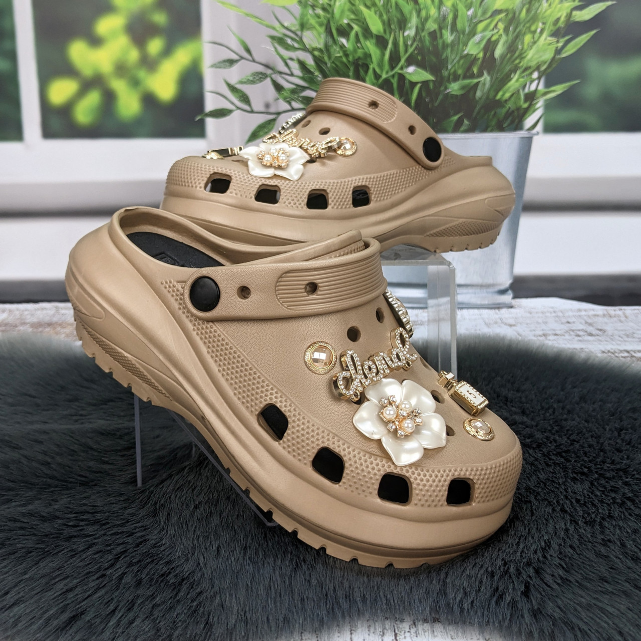 Крокси жіночі Progress кавові з джибітсами на платформі 4868, фото 1