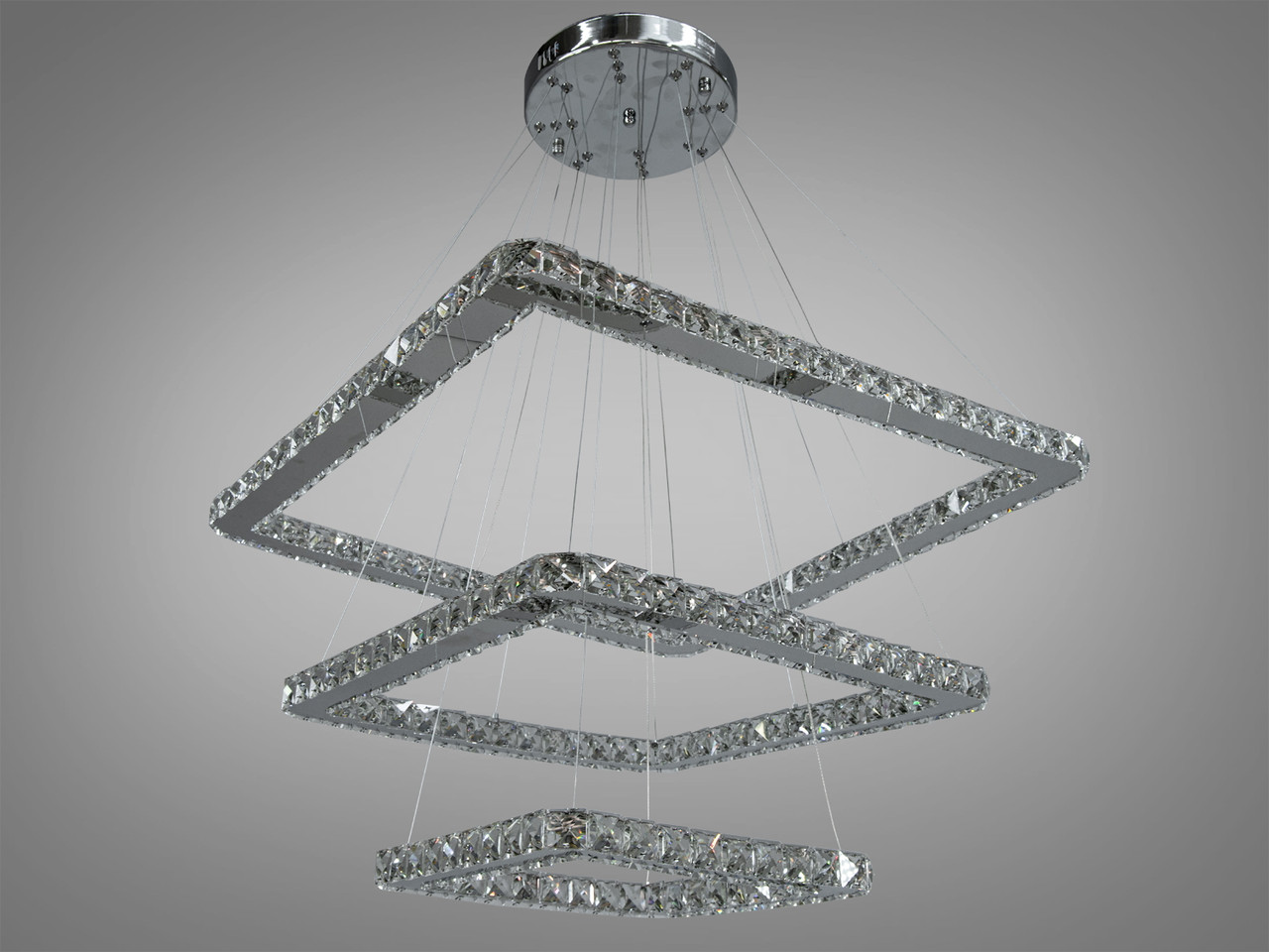 Кришталева LED люстра каскад хром 110Вт для вітальні та спальні 7220-9W/650+500+340HR