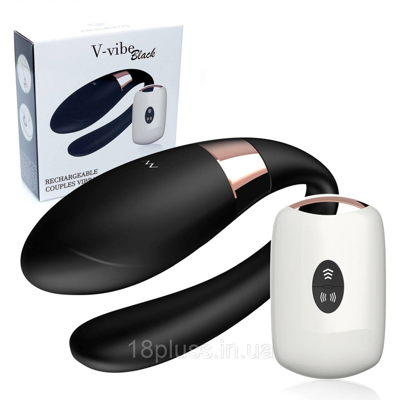Перезаряджуваний вібратор для пар з 7 режимами вібрації на пульту дистанційного керування V-Vibe Black, фото 1