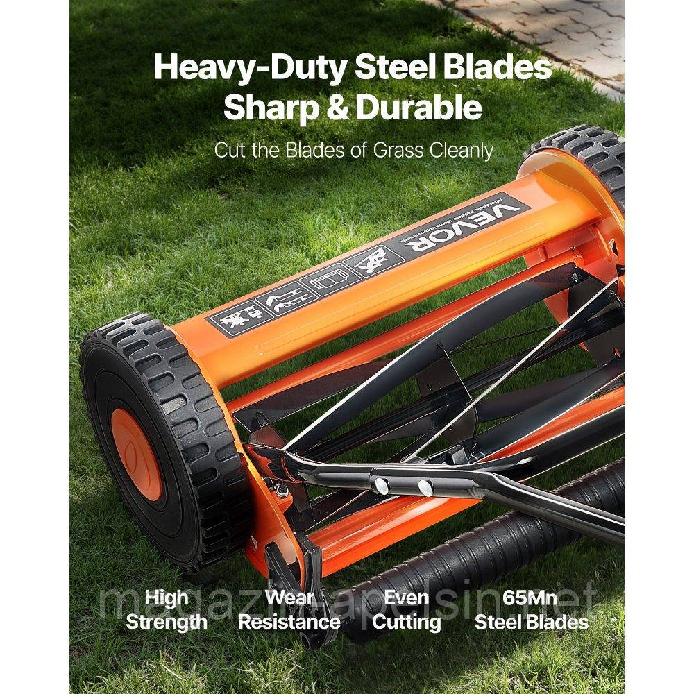 Газонокосарка VEVOR, ручна, циліндрична, ширина скошування 350 мм, 5 лез, 15-45 мм