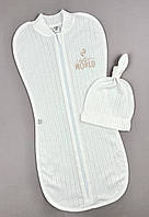 Кокон європееленка на блискавці з шапочкою молочний від 0 до 3 місяців зріст від 56 до 62