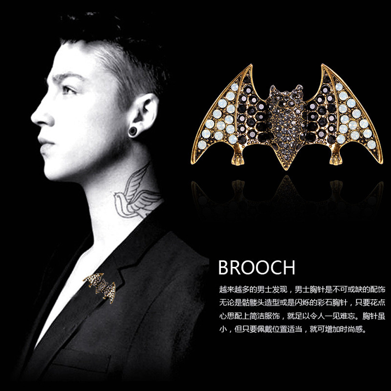 Брошка Кажан Миша чорні стрази, броси значок із крилами кажана, фото 1