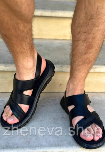 Якісні стильні чоловічі літні чорні сандалі на липучці, розміри 40-45, фото 1