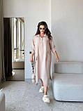 Сукня жіноча довжиною міді рукав три четверті стиль бохо льон жатка 52/54 бежева, фото 3