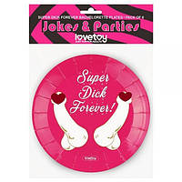 Паперові тарілки, одноразові тарілки Super Dick Forever рожеві 6 шт