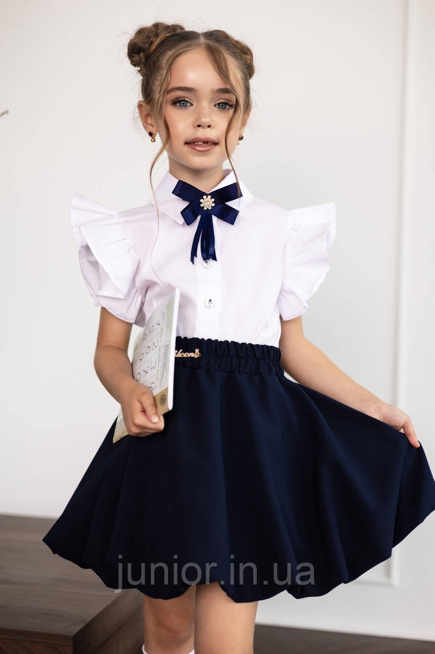 Синя спідниця балон до школи для дівчинки, фото 1