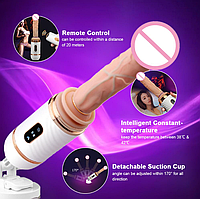 Выдвижной вибратор реалист на присоске с подогревом, фалоимитатор с вибрацией и телескопией на пульте, интимные
