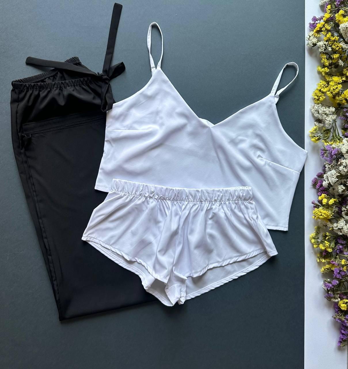 Комплект для дома пижамный, топ-шорты-штаны.