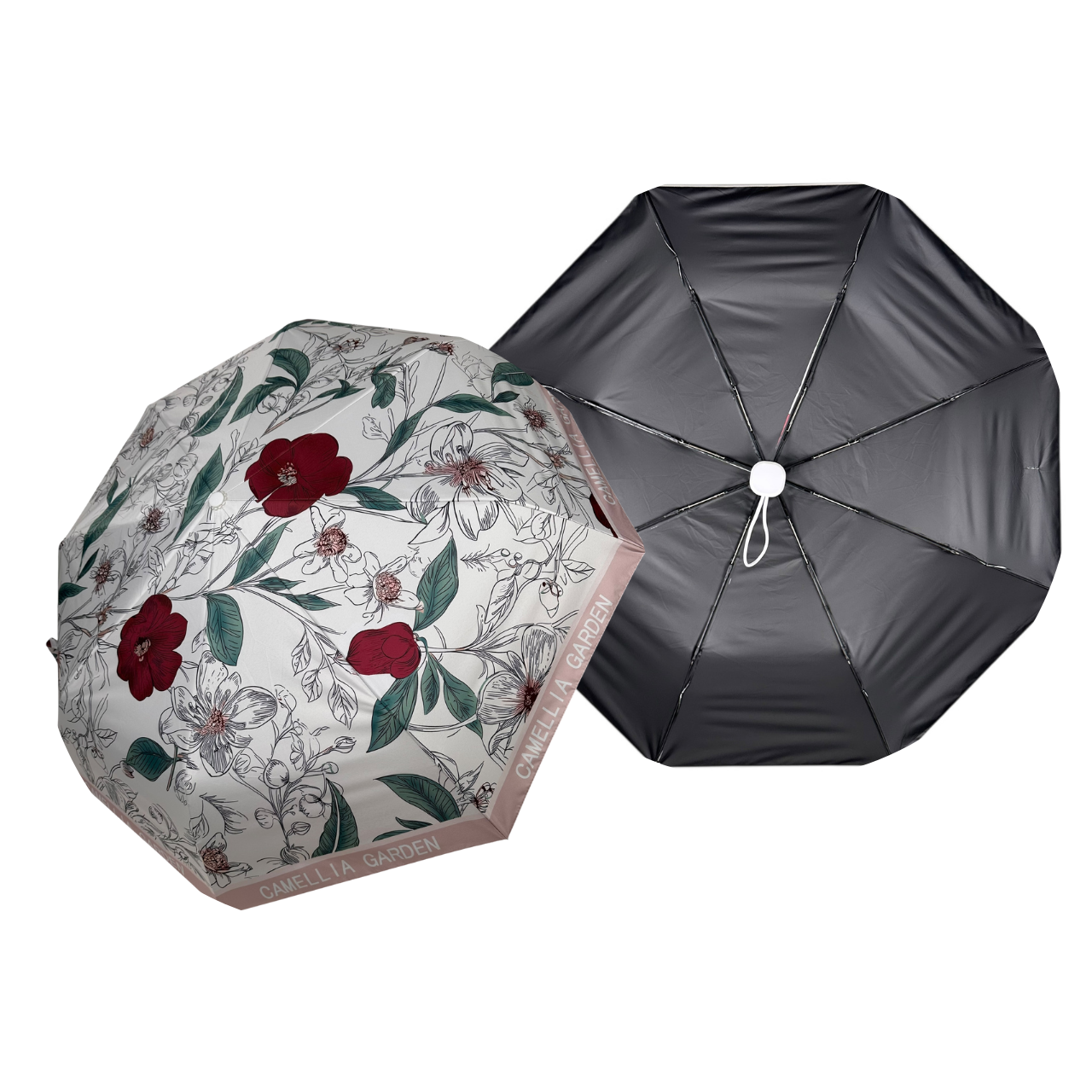Стильна автоматична парасолька на 8 спиць Feeling Rain, з принтом маків та рожевим кантом, 03525-2