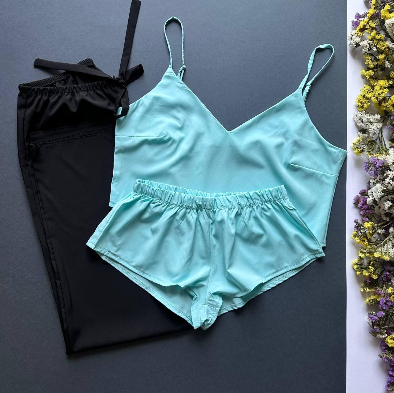 Жіноча піжама, комплект-трійка, топшорти-штани