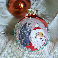 Новорічна іграшка зі скла символ року 65 мм "Св. Миколай з конем"