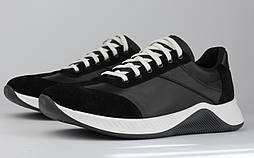 Кросівки шкіряні чорні із замшевими вставками на білій підошві чоловіче взуття весна осінь повсякденне Rosso Avangard DolGa Run Bl