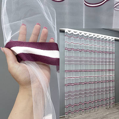 Тюль фатин смуги. Колір сливовий з білим. Код 1775т